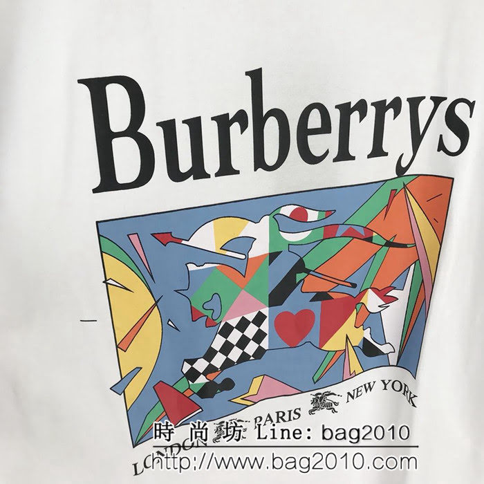 BURBERRY巴寶莉 19ss早春新款 彩色微標騎士戰馬 白色短袖 定制面料 高版本男女同款 ydi2387
